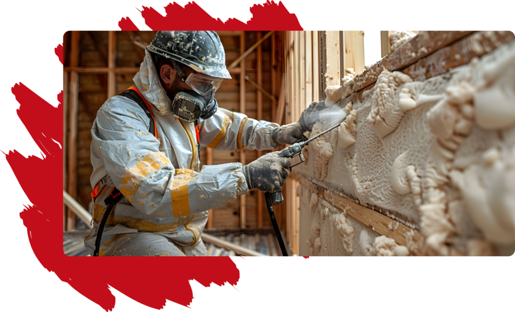 Pracownik Lema Bud ocieplający ściane pianą